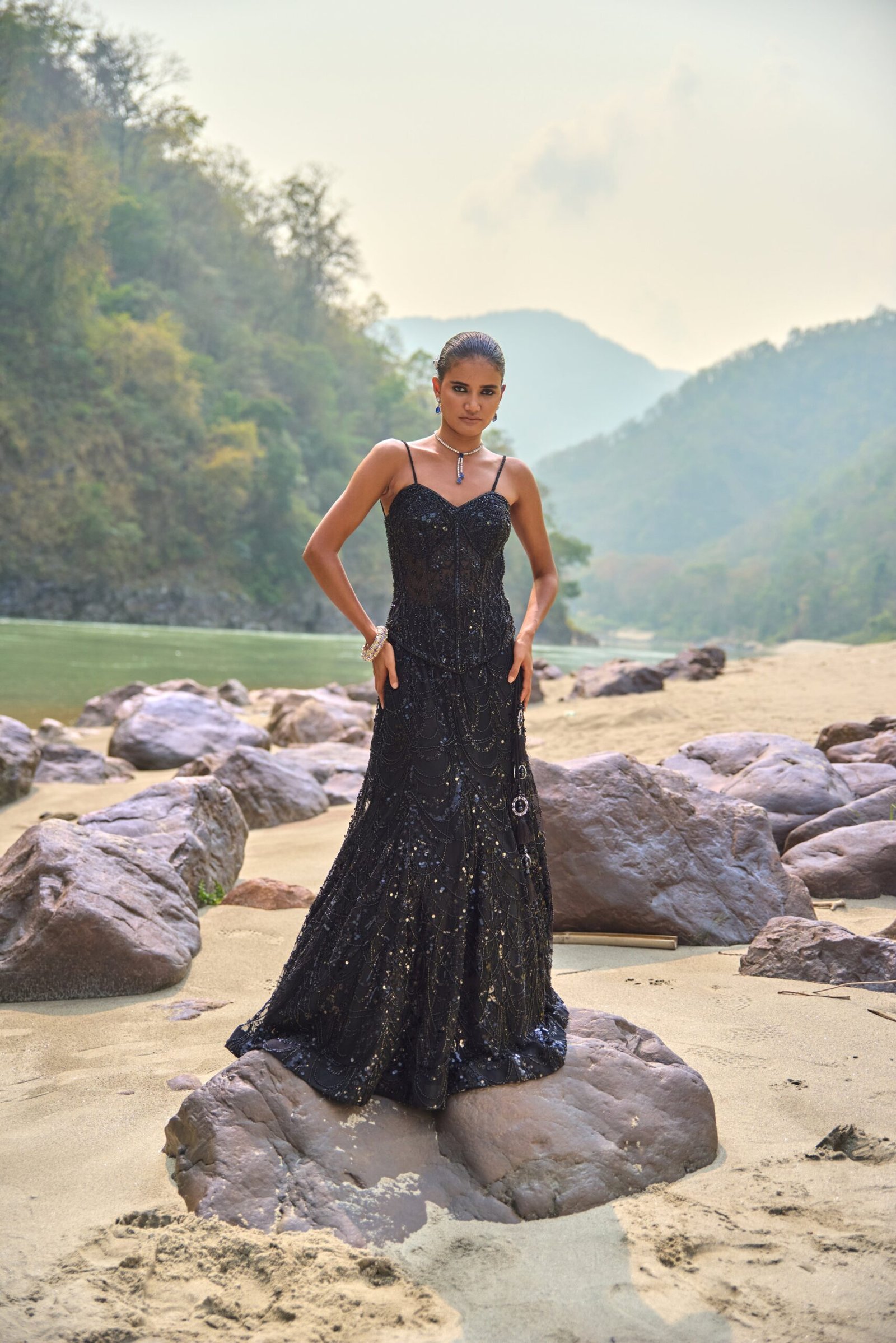 Midnight Noir Lehenga Set by Bombay Selections, South Asian ethnic wear