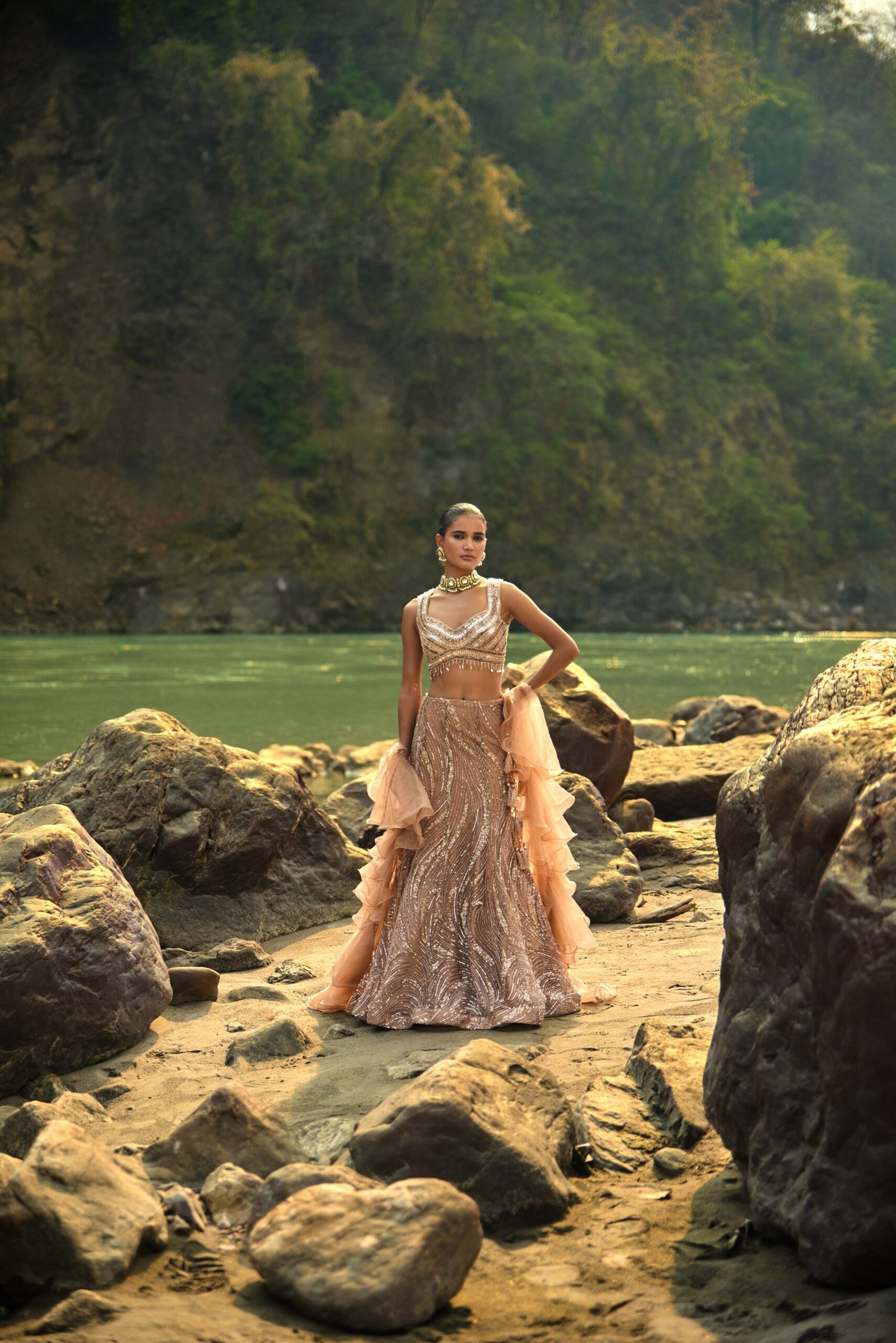 Rose Gold Radiance Lehenga Set by Bombay Selections, South Asian ethnic wear