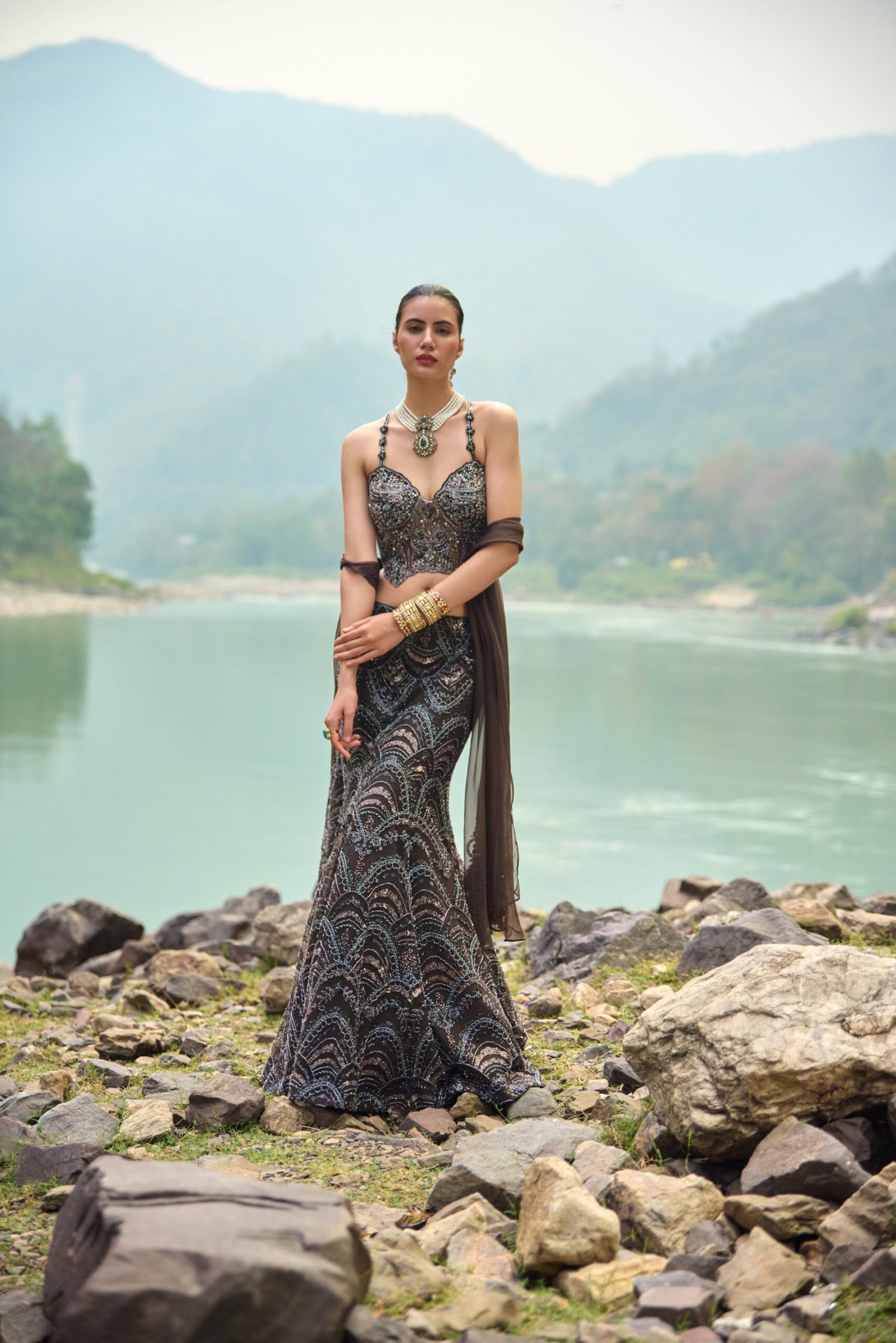 Graphite Allure Lehenga Set by Bombay Selections, South Asian ethnic wear