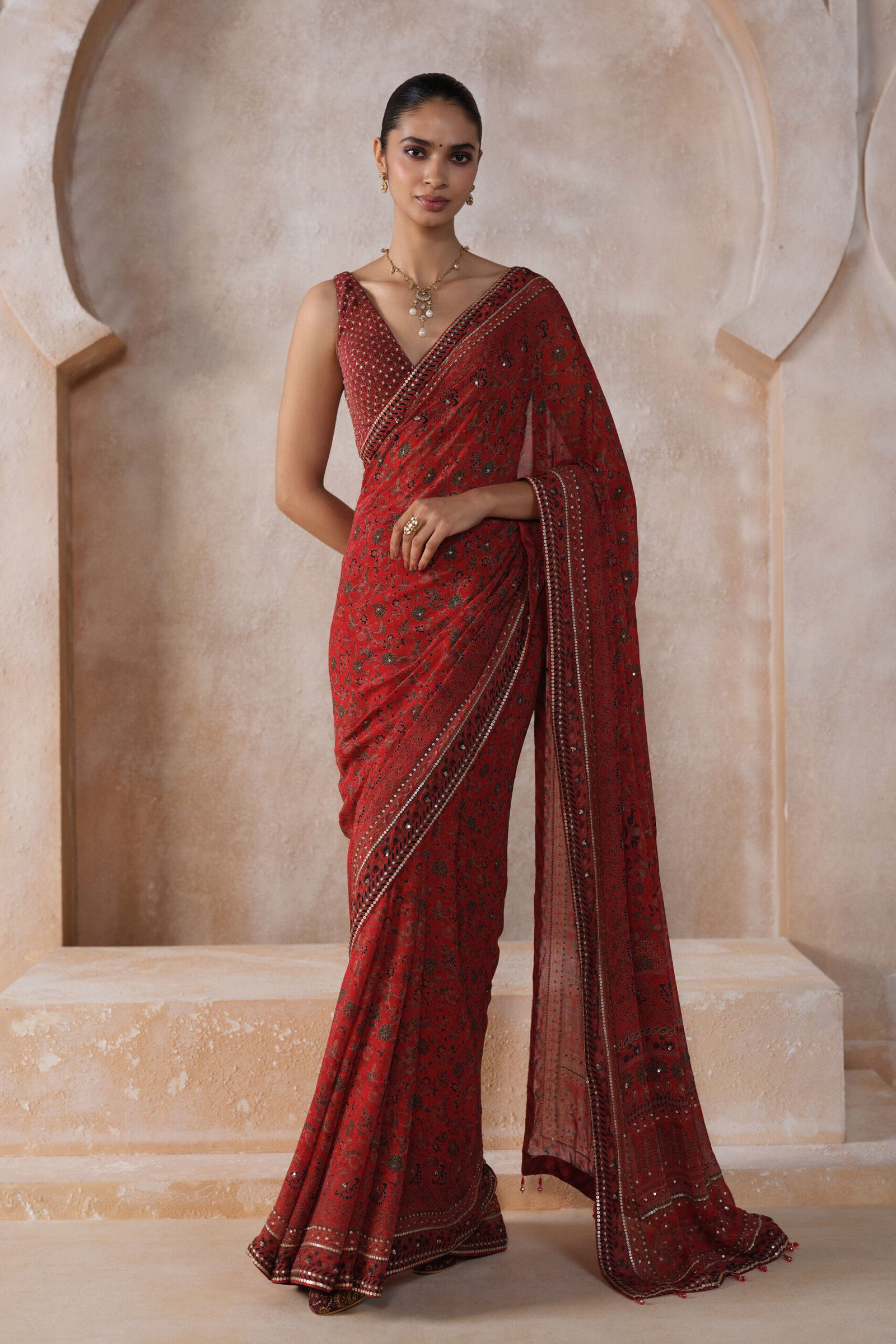 Alouette Chiffon Saree – Red by Anita Dongre, South Asian ethnic wear