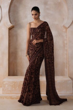 Onerva Chiffon Saree - Wine