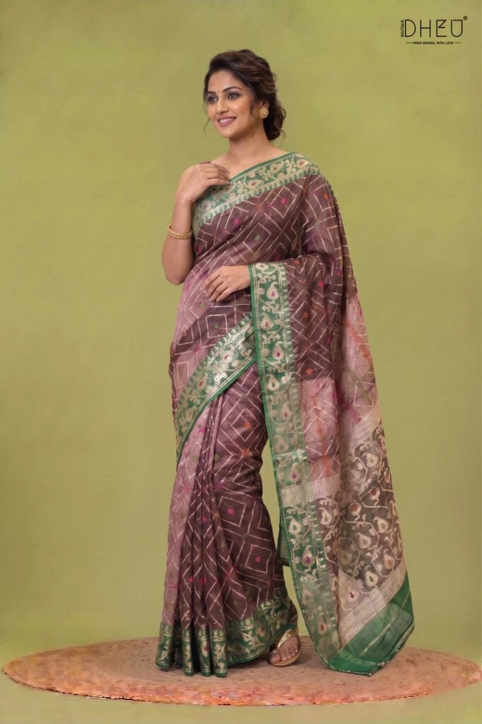 Muslin Kardana Work Jamdani Saree by Dheu, South Asian ethnic wear
