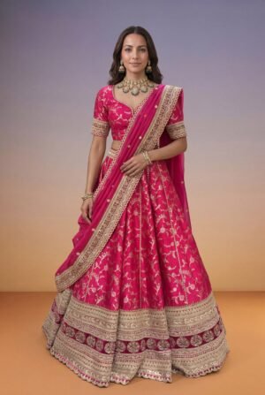 Pink Banarasi Raw Silk Lehenga by Mokshaa, South Asian ethnic wear