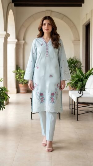2 Piece Unstitched Embroidered Shirt With Trouser