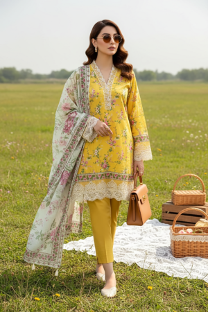 3 Piece Unstitched Printed Embroidered Lawn