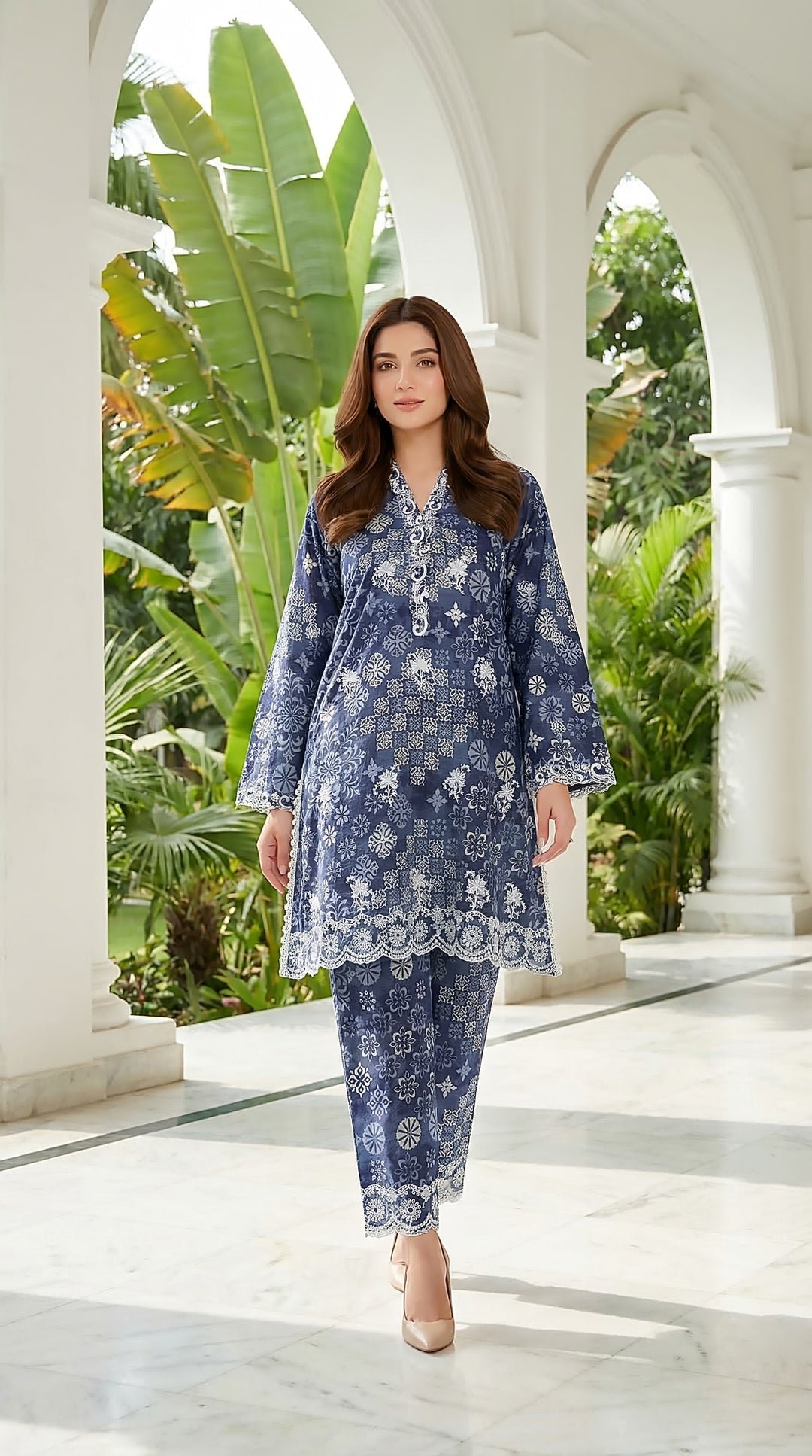 2 Piece Unstitched Printed Embroidered Shirt & Trouser by Lakahany, South Asian ethnic wear