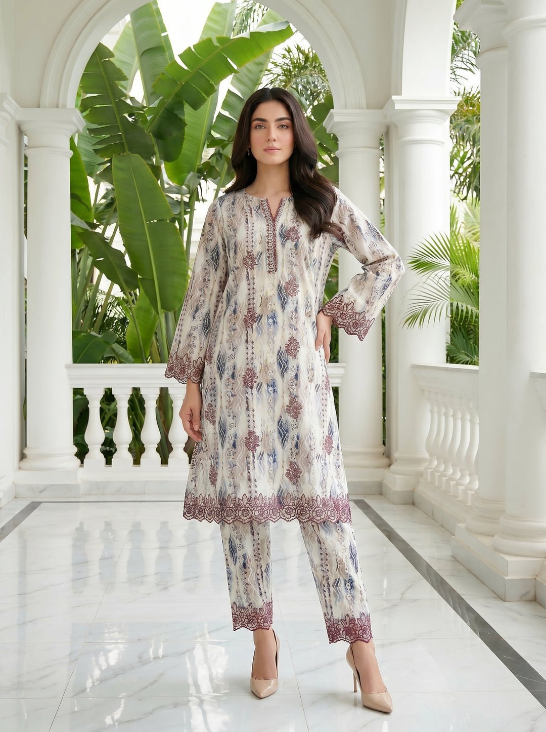 2 Piece Unstitched Printed Embroidered Shirt & Trouser by Lakahany, South Asian ethnic wear