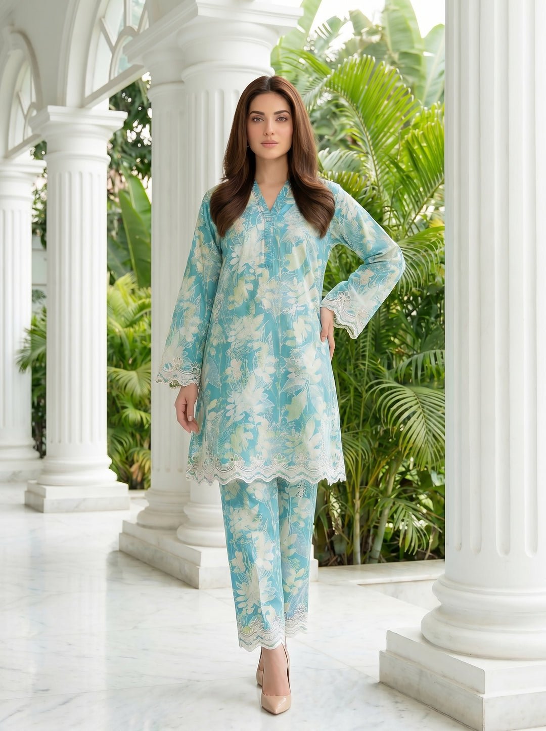 2 Piece Unstitched Printed Embroidered Shirt & Trouser by Lakahany, South Asian ethnic wear