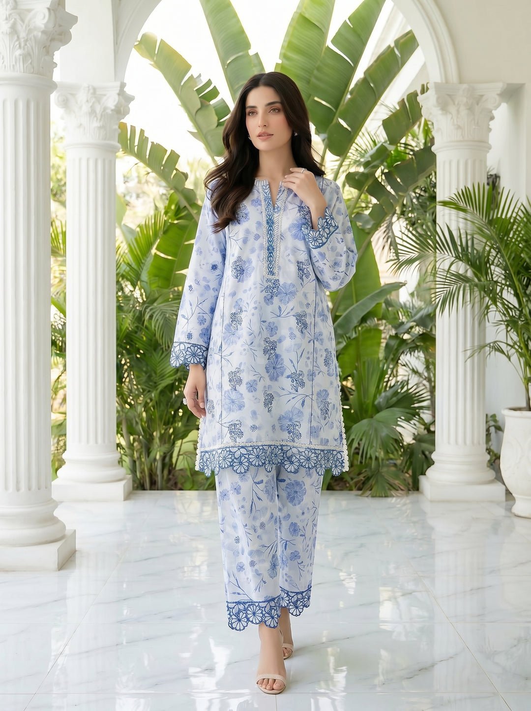 2 Piece Unstitched Printed Embroidered Shirt & Trouser by Lakahany, South Asian ethnic wear