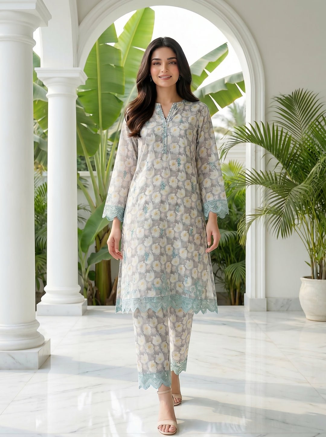 2 Piece Unstitched Printed Embroidered Shirt & Trouser by Lakahany, South Asian ethnic wear