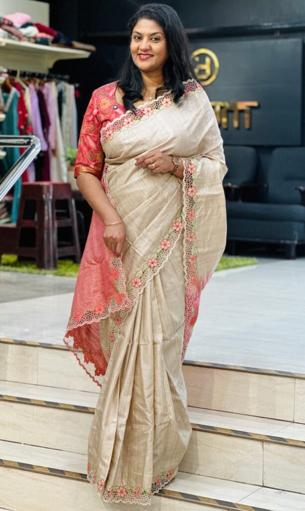 Floral Twine Cut Work Desi Tussar Saree | Tc504 by Aham, South Asian ethnic wear