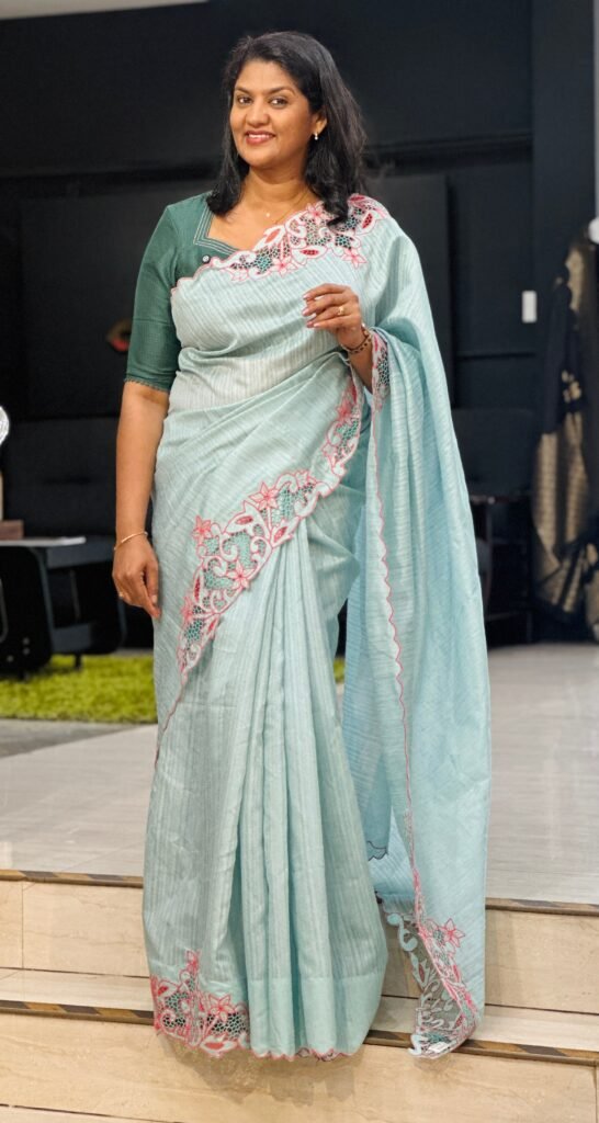 Floral Twine Cut Work Green Silk Saree | Tc507 by Aham, South Asian ethnic wear