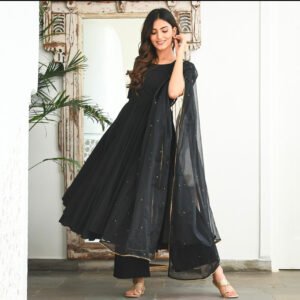 Black Sequin Cotton Suit Set
