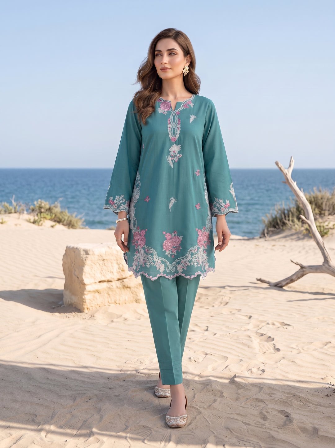 2 Piece Unstitched Embroidered With Shirt & Trouser by Lakahany, South Asian ethnic wear