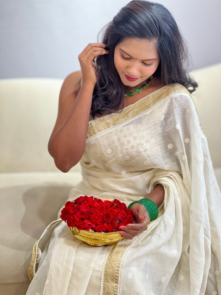 Lucknowi Inspired Buta Machine Embroidery Mul Chanderi Saree | Mm610 by Aham, South Asian ethnic wear