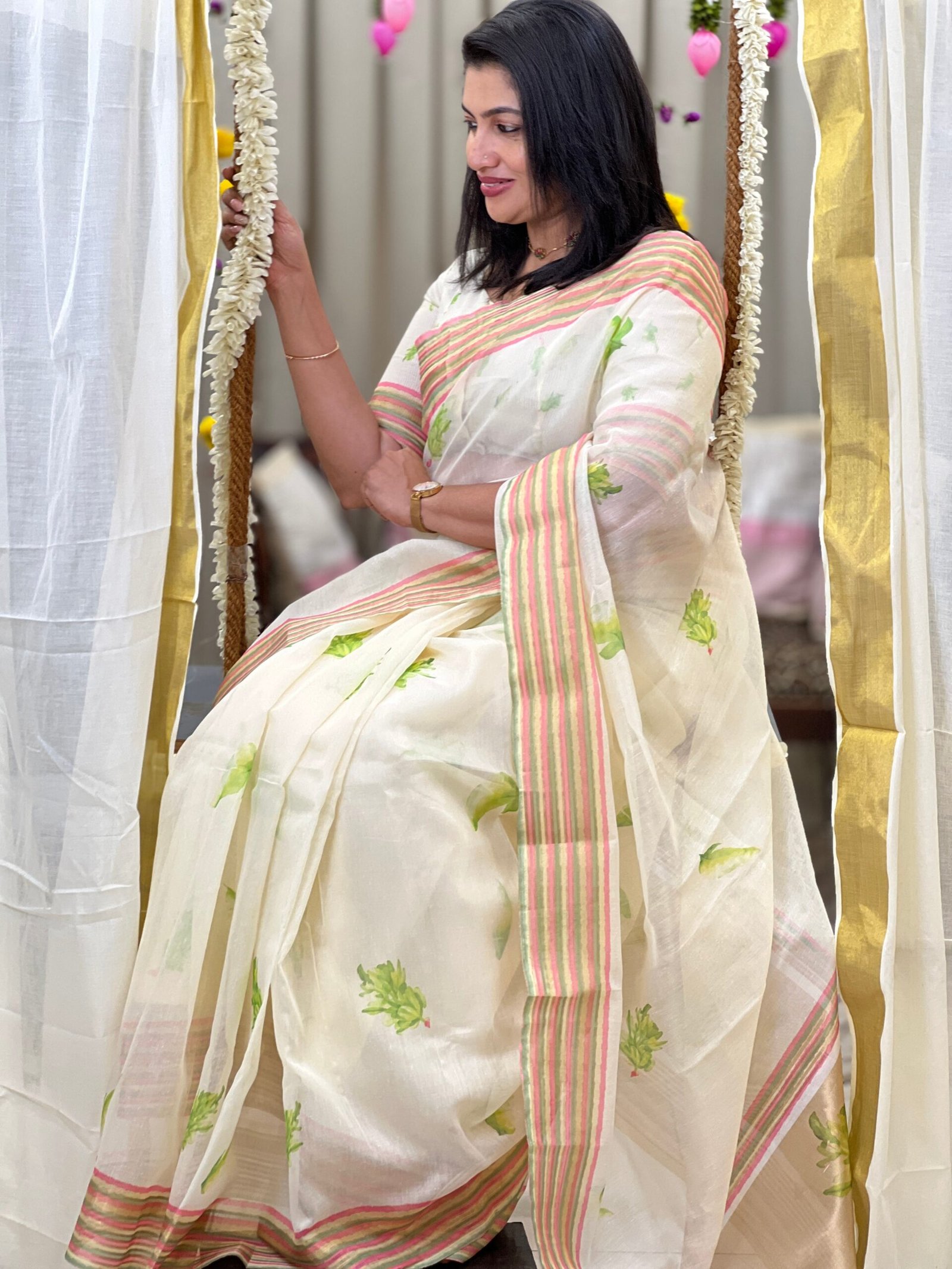 Digital Printed Pattern Mul Chanderi Saree | Ht497