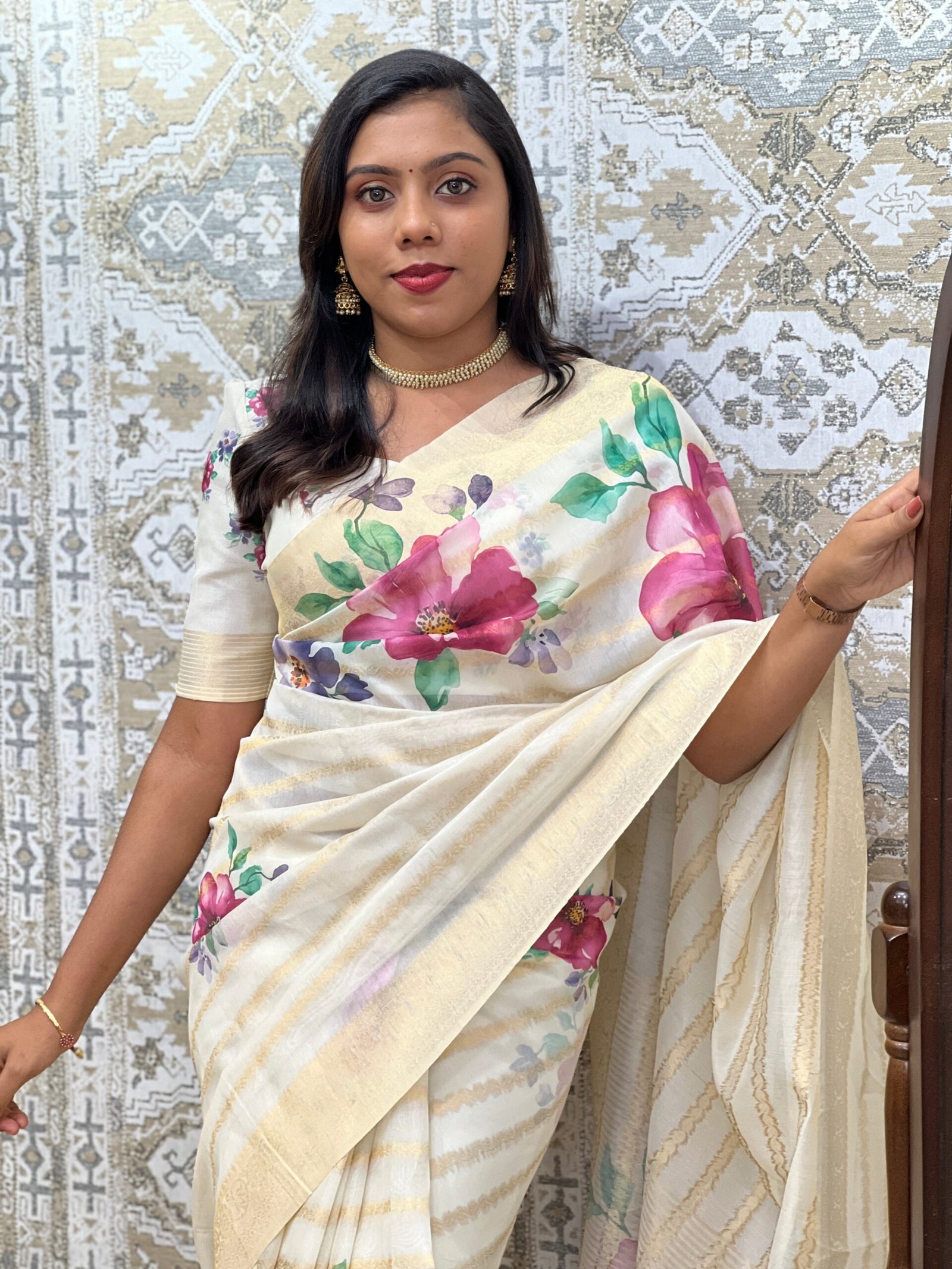 Floral Digital Printed Pattern Chanderi Finish Saree | Ht490 by Aham, South Asian ethnic wear