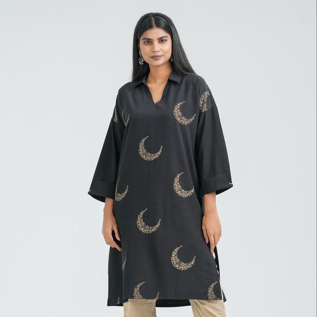 Women’s Black Blended Silk Kurti by TwelveBd, South Asian ethnic wear