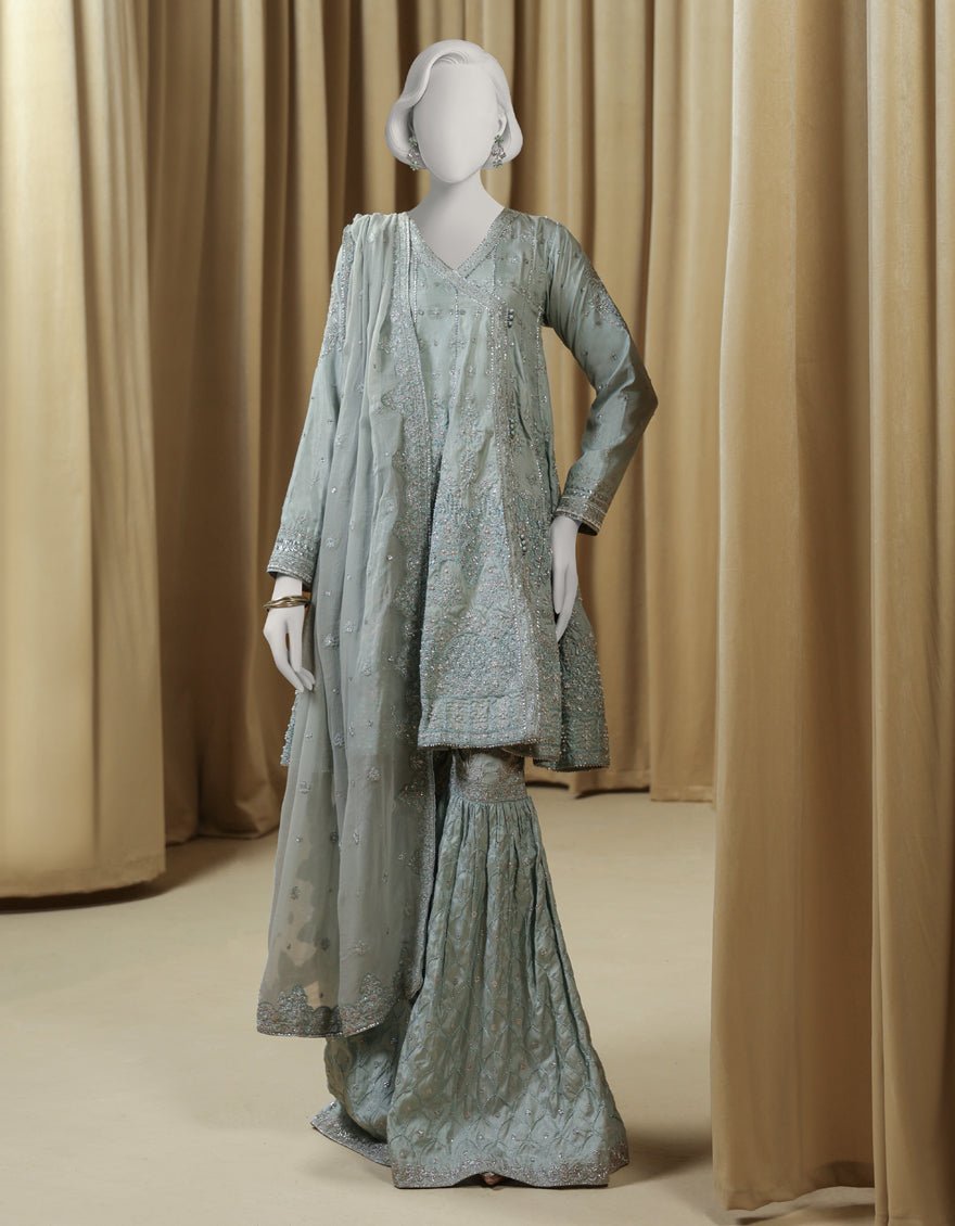 Deep Sea Green Raw Silk 3pc Stitched | Jjpw-S-Jps-25-3974 Fb/inara-12 by Junaid Jamshed, South Asian ethnic wear