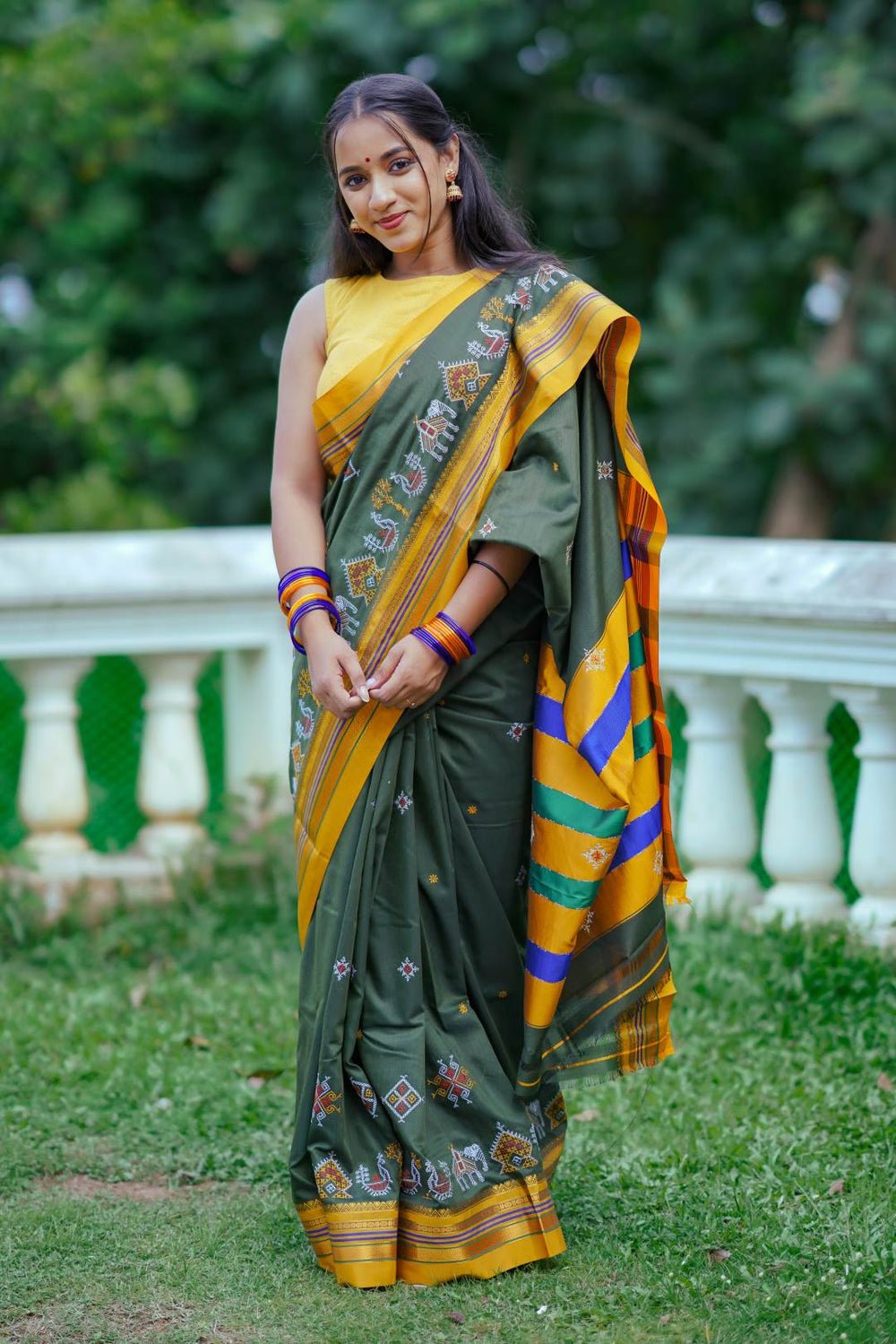Dark Green Narayanpet Saree by byhand, South Asian ethnic wear