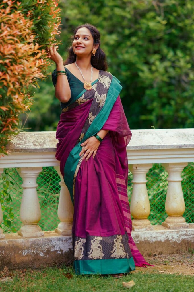 Dual Shade Purple & Maroon Narayanpet Saree by byhand, South Asian ethnic wear