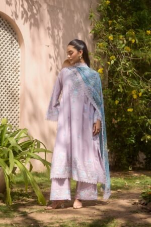 Lavender Cotton Aari Pheran Set With Wide Palazzo Pants by Koshur India, South Asian ethnic wear