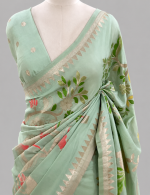 Blossom Canopy: Khadi Georgette Paithani Floral Zari Saree | Festive Wear by Varam Fashion House, South Asian ethnic wear