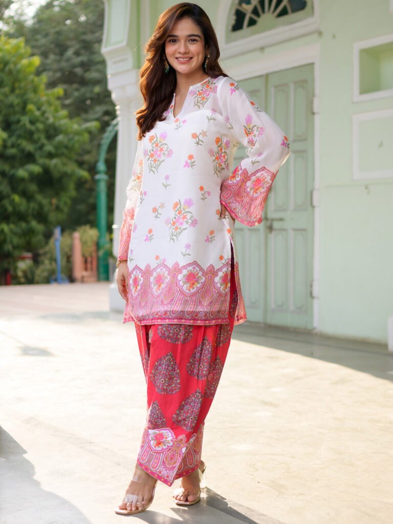 Breezy Bloom White Kurta Pant Set by Lavanya The Label, South Asian ethnic wear