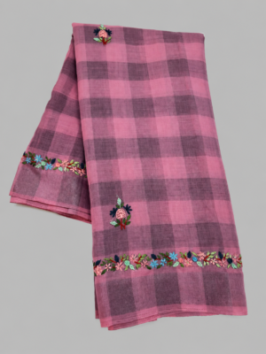 Linen Cotton Checks Saree With Hand Thread Floral Garland Border by Varam Fashion House, South Asian ethnic wear