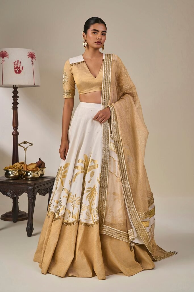 Ivory Backwater Postcard Lehenga Set by Masaba, South Asian ethnic wear