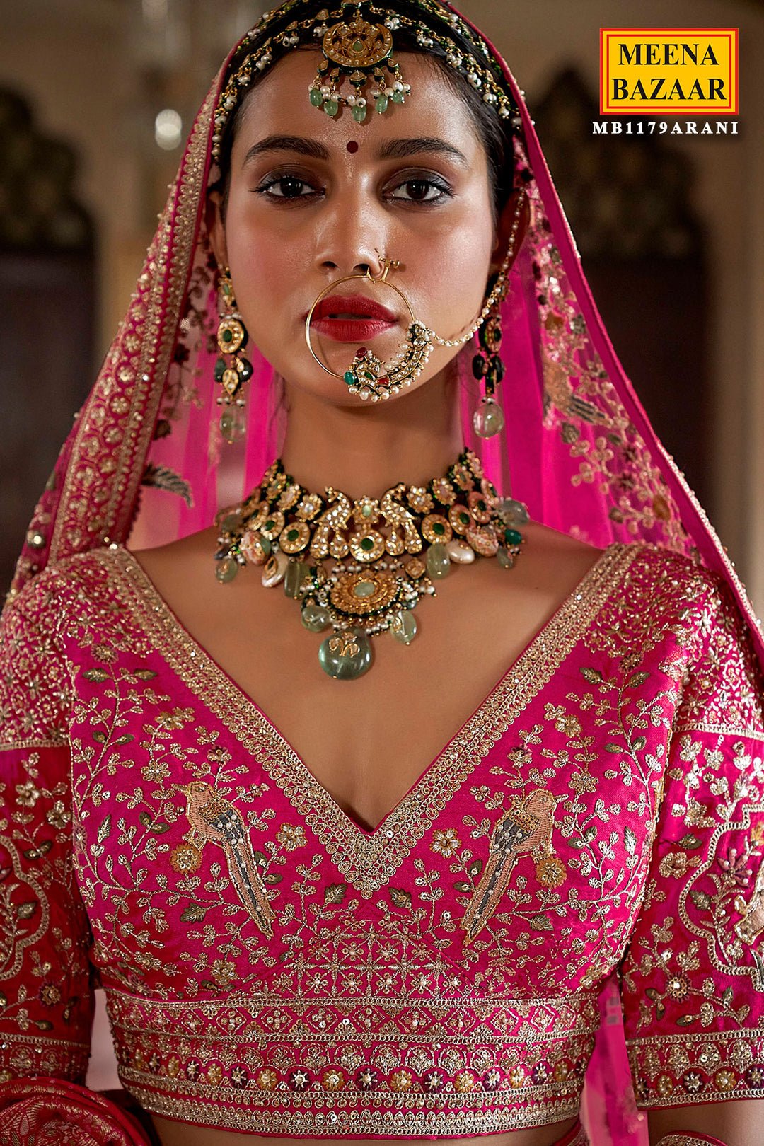 Rani Silk Zari And Sequin Embroidered Bridal Lehenga – Luxurious Wedding Wear by Meena Bazaar, South Asian ethnic wear