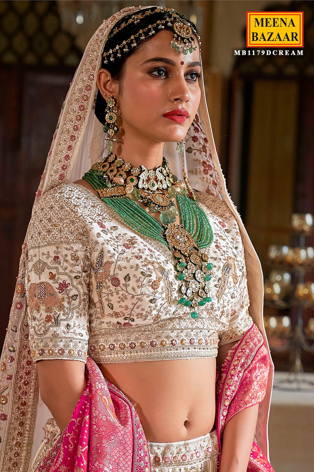 Cream Zari And Sequin Embroidered Bridal Lehenga – Luxurious Wedding Wear by Meena Bazaar, South Asian ethnic wear
