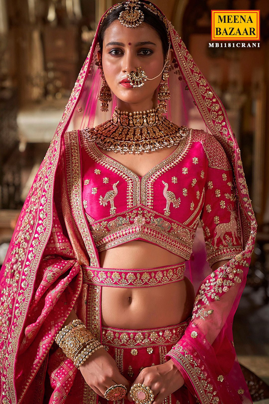Rani Silk Zari And Sequin Embroidered Bridal Lehenga – Royal Wedding Ensemble by Meena Bazaar, South Asian ethnic wear