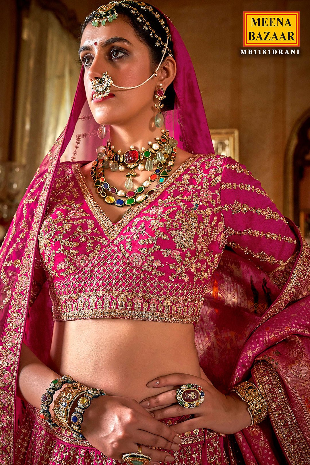 Rani Silk Zari And Sequin Embroidered Bridal Lehenga – Royal Wedding Ensemble by Meena Bazaar, South Asian ethnic wear