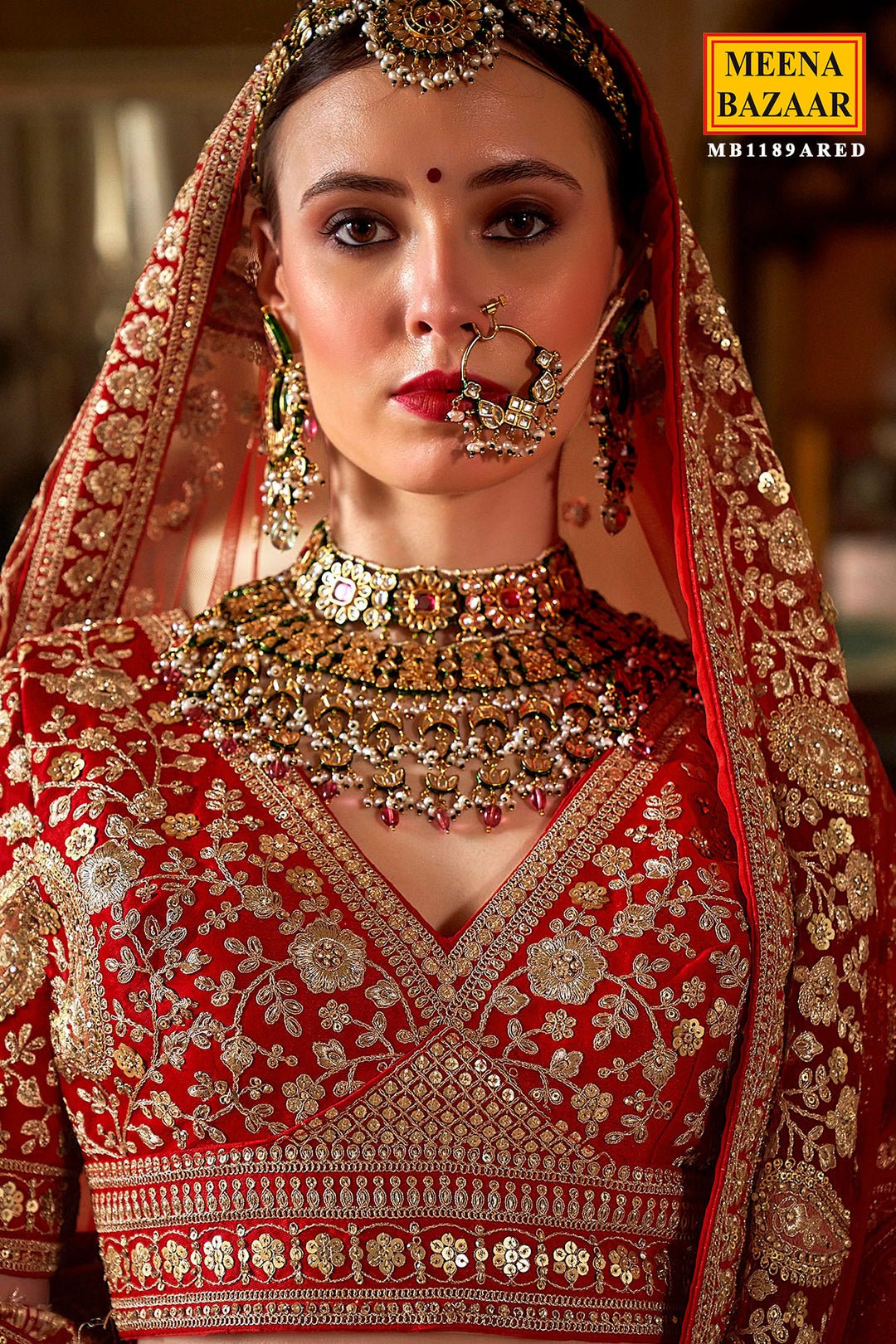 Red Silk Zari And Sequin Embroidered Lehenga – Regal Bridal & Festive Ensemble by Meena Bazaar, South Asian ethnic wear