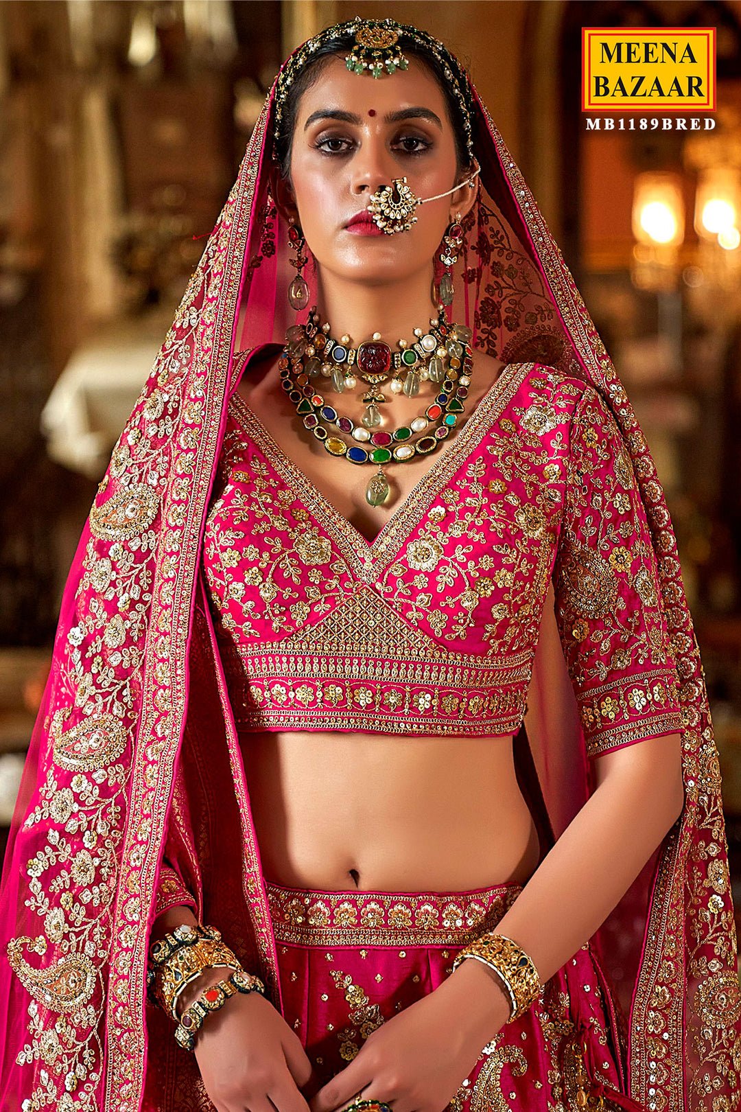 Rani Silk Zari And Sequin Embroidered Lehenga – Elegant Bridal Wear by Meena Bazaar, South Asian ethnic wear