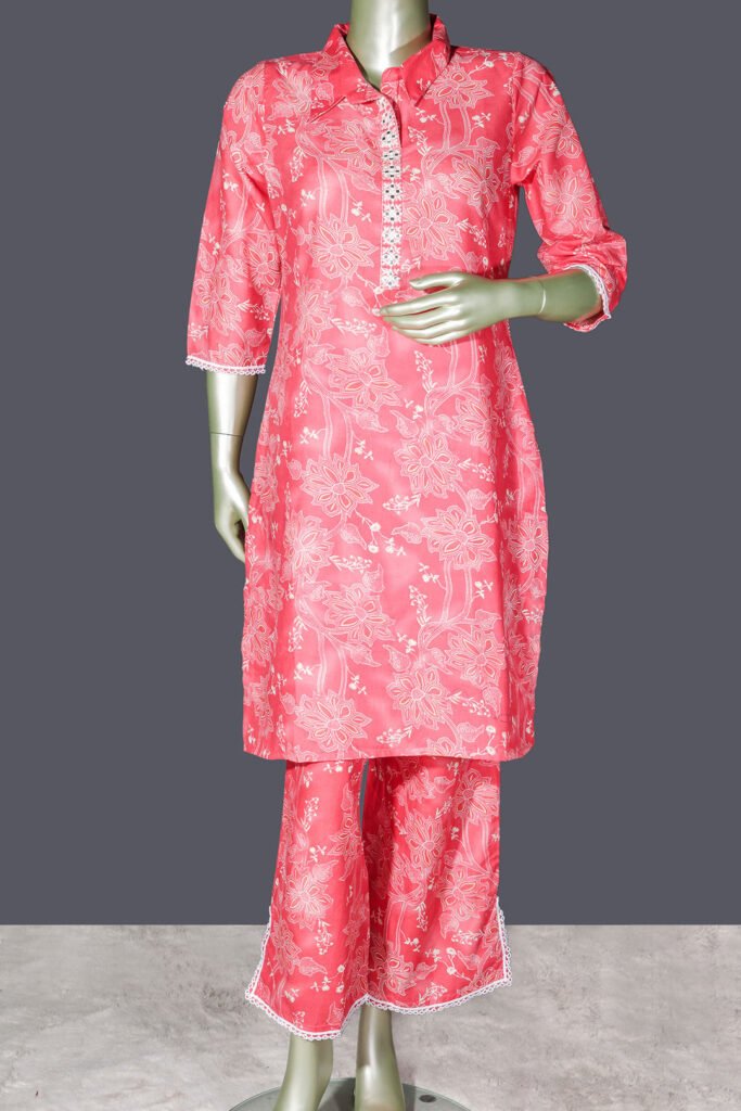 Elegant Pink Cotton Kurti With Graceful Printed Design by Meena Bazaar, South Asian ethnic wear