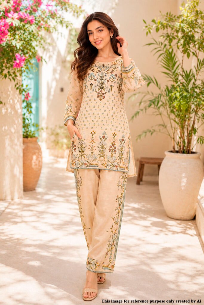 Elegant Floral Embroidered Kurta Set by Meena Bazaar, South Asian ethnic wear