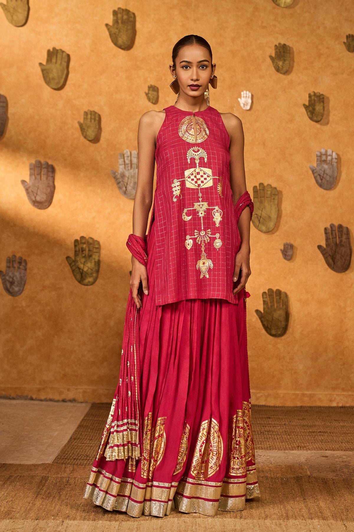 Raspberry Moonfish Skirt Set by Masaba, South Asian ethnic wear