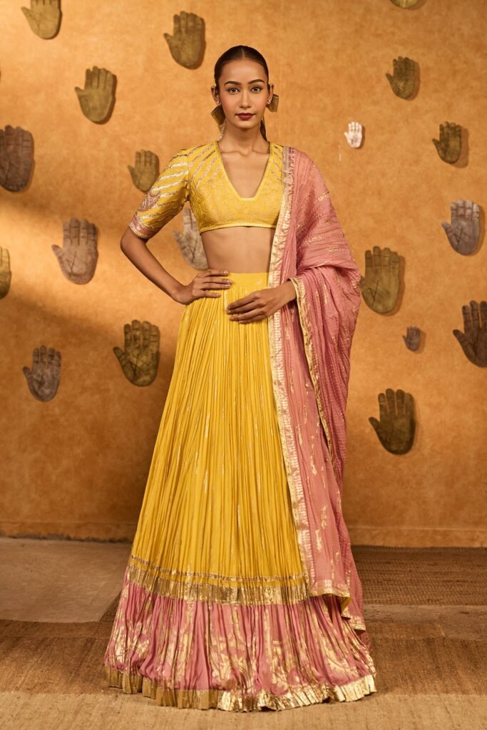 Spiced Ochre Lunar Lehenga by Masaba, South Asian ethnic wear
