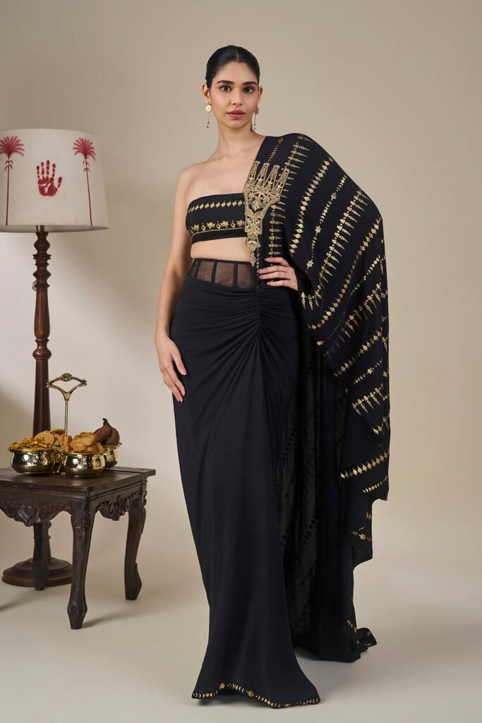 Midnight Moonline Drape Saree by Masaba, South Asian ethnic wear