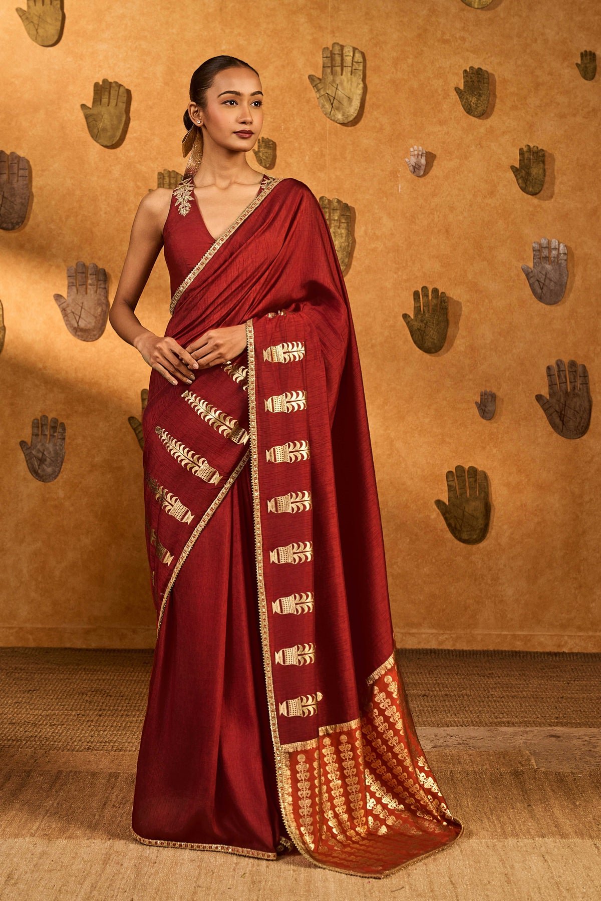 Red Fern Flame Saree by Masaba, South Asian ethnic wear