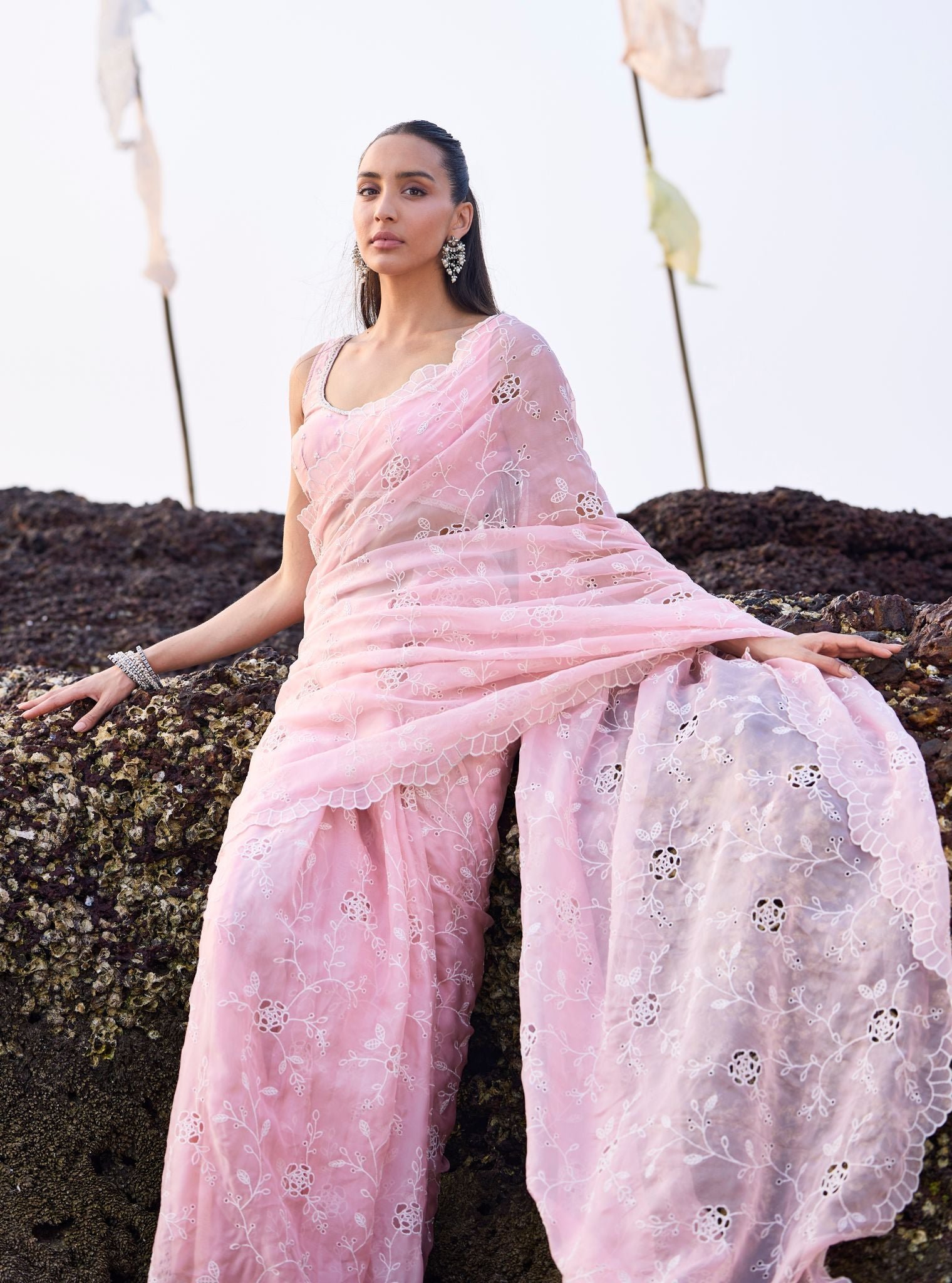 Roro Organza Pink Saree by Mulmul, South Asian ethnic wear
