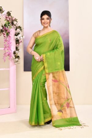 Women'S Green Tissue Jamdani Saree