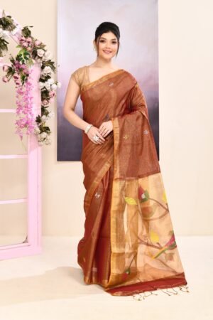 Women'S Brown Tissue Jamdani Saree