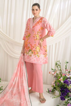 3 Piece Printed Dobby Suit With Printed Lawn Dupatta And Dyed Trouser