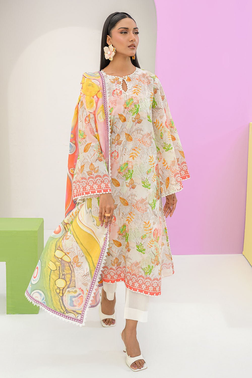 3 Piece Printed Lawn Suit And Dyed Trouser