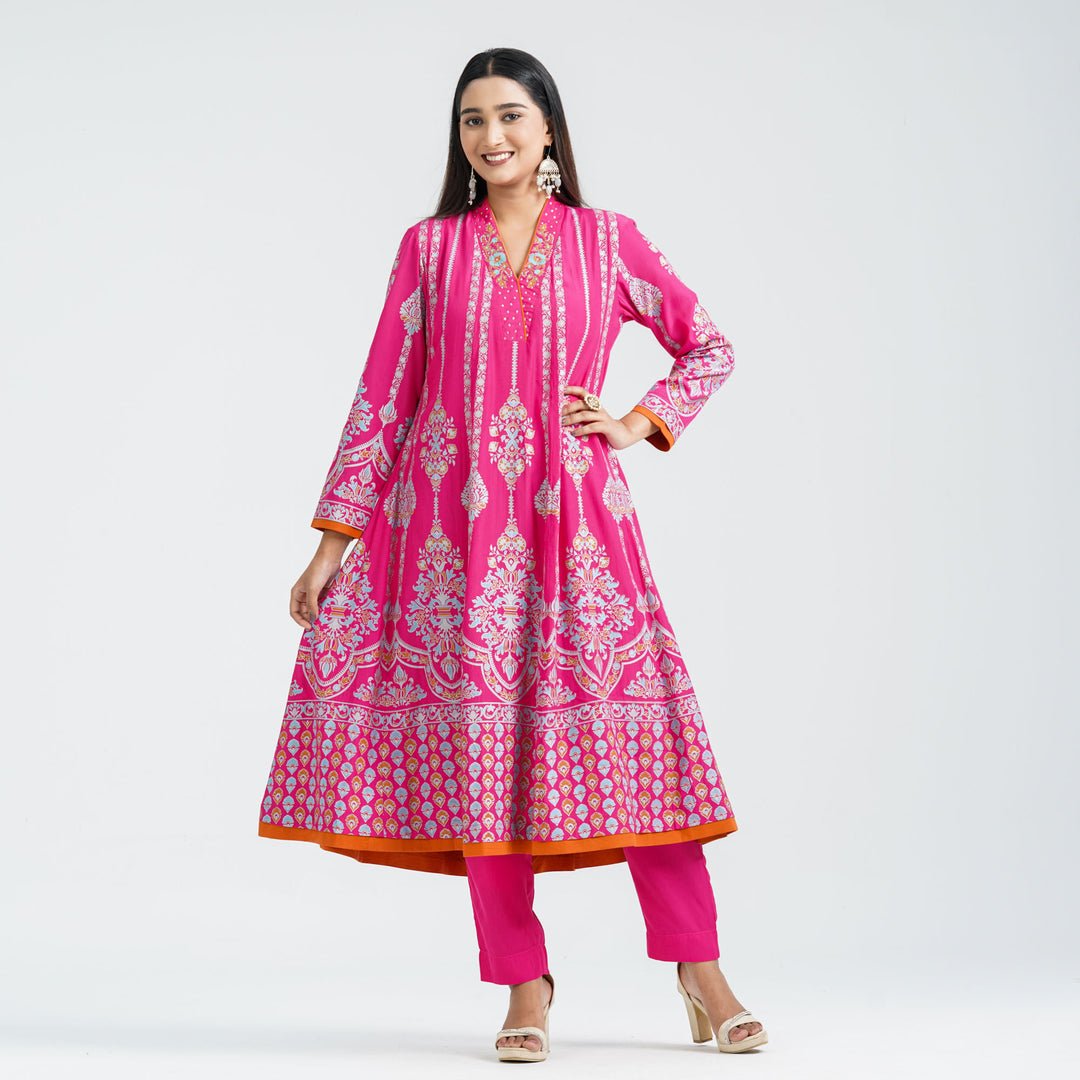 Women’s Magenta Silk Embroidered Two Piece Set by TwelveBd, South Asian ethnic wear