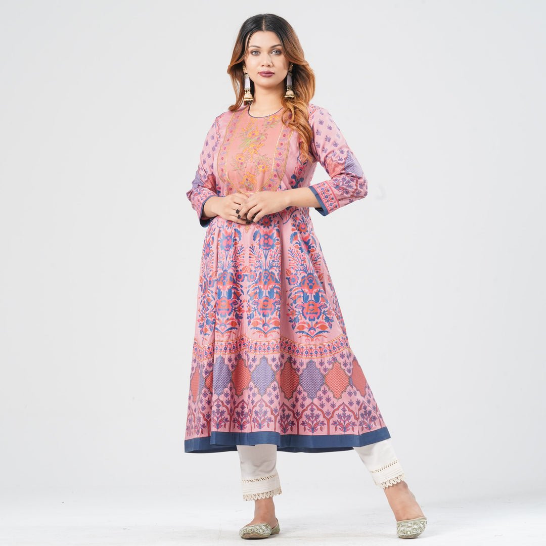 Women’S Pink Flared Kurti by TwelveBd, South Asian ethnic wear