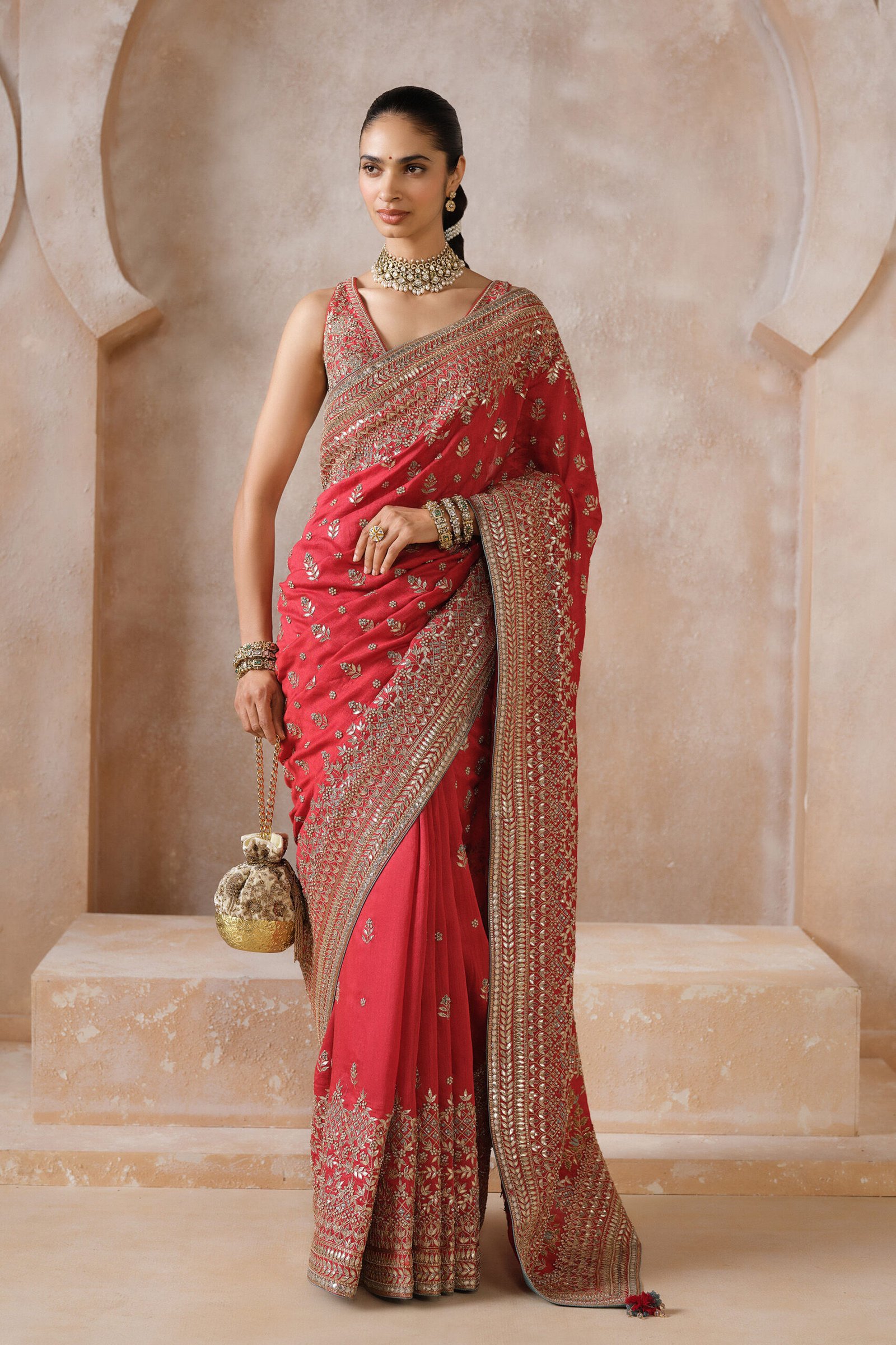 Manjara Gota Patti Silk Saree – Red by Anita Dongre, South Asian ethnic wear